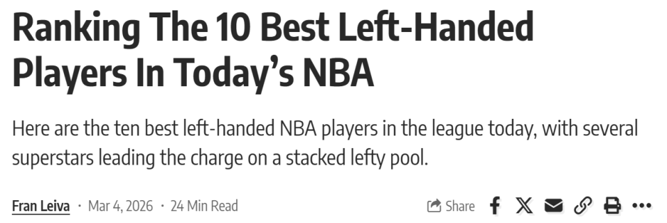 开云官网-NBA现役左撇子球员TOP10！勇士波杰压线入选 一人力压哈登排第一